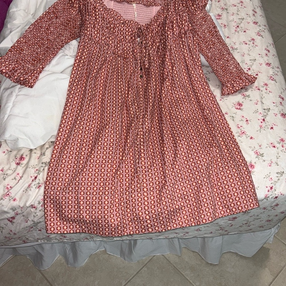 Free People Red Patterned Long Sleeve Dress